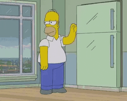 The Simpsons gif. Homer pulls out a murphy bed, falls face first into it, and immediately passes out. 